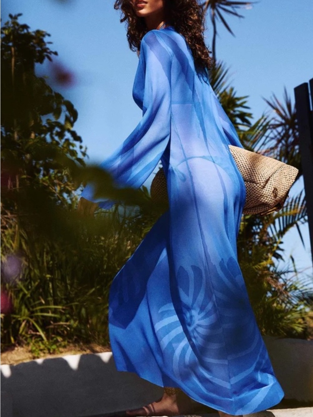Caroline Constas Sheer Royal Blue Long Sleeve Swim Coverup - Picture 5 of 7